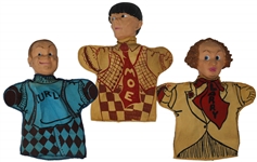 Three Stooges Set of 3 Hand Puppets, Circa 1959, by Ideal Without Packaging -- Each Measures About 9.5 Tall x 8.5 Wide -- Light Wear, Else Near Fine